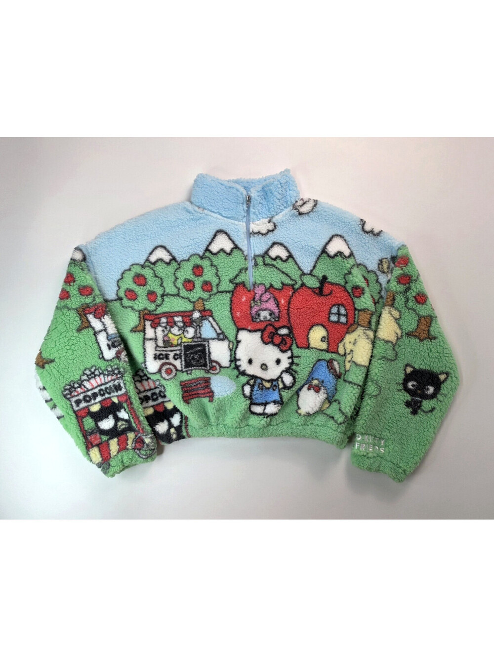 Hello Kitty & Friends Scene Sherpa Fleece 1/4 Zip Pullover Jacket Womens Large L